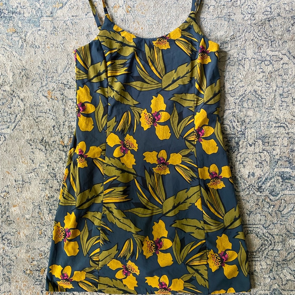 Toad&Co Blue and Yellow Floral Dress with Built-in Short